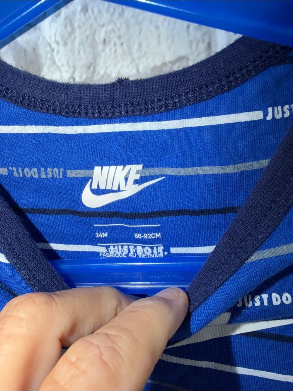 Nike Blue and White‎ Striped Long-Sleeve Baby Bodysuit